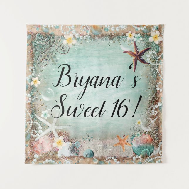 Tropical Beach Starfish & Pearls Party Backdrop (Front)