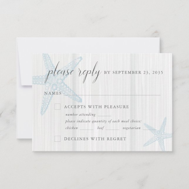 Tropical Beach Starfish Rustic Blue Meal Choice RSVP Card (Front)