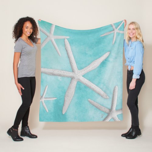 Tropical Beach Starfish Sea Turquoise Watercolor Fleece Blanket