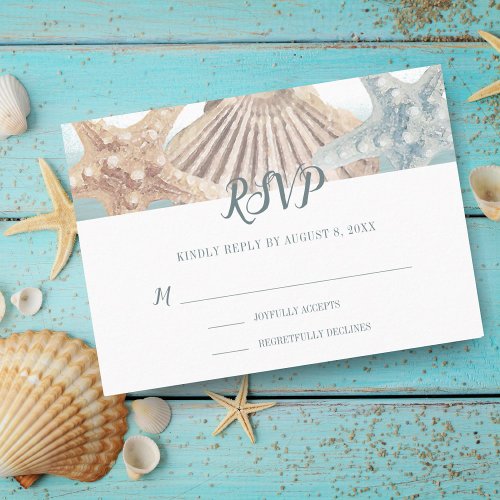 Tropical Beach Starfish Seashell Wedding RSVP Card