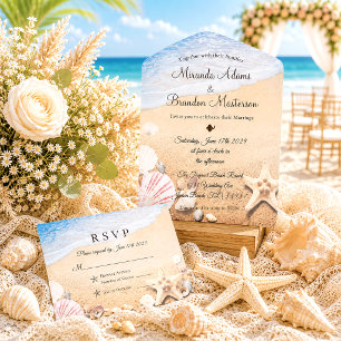 Tropical Beach Starfish Summer Wedding All In One Invitation