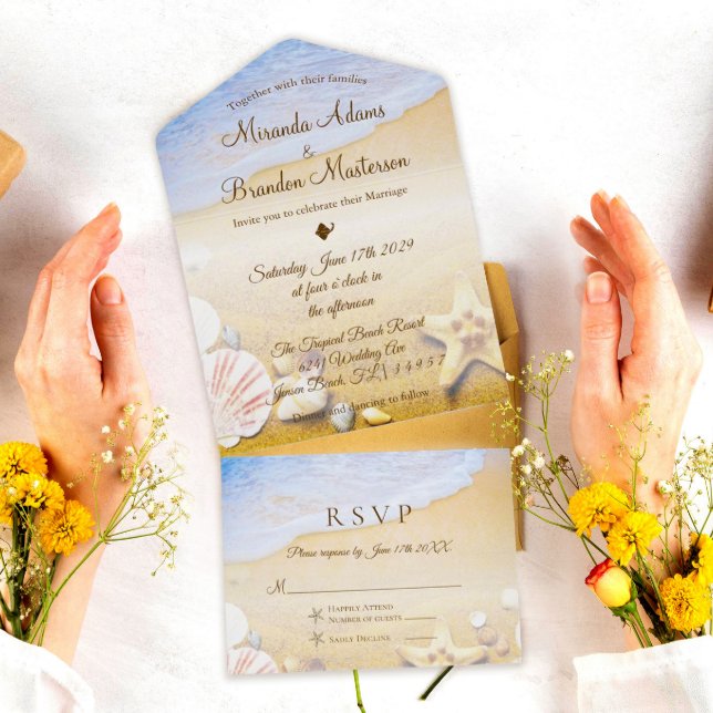 Tropical Beach Starfish Summer Wedding All In One Invitation (Creator Uploaded)