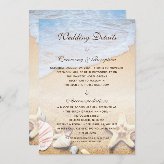 Tropical Beach Starfish Wedding Details Card (Front/Back)