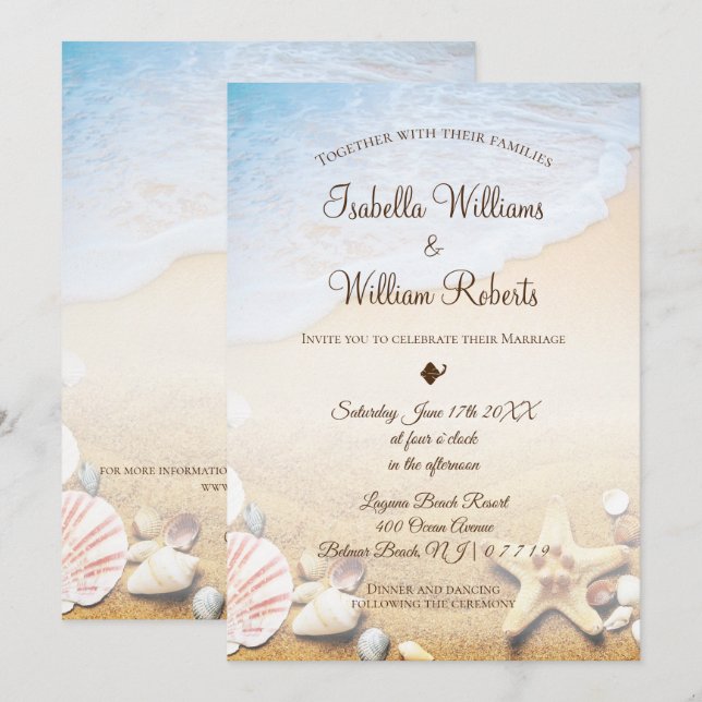 Tropical Beach Starfish Wedding Invitation (Front/Back)
