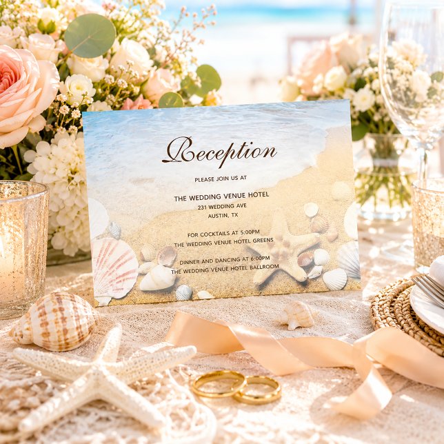 Tropical Beach Starfish Wedding Reception Card (Creator Uploaded)
