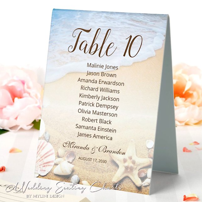 Tropical Beach Starfish Wedding  Seating Chart Table Tent (Creator Uploaded)