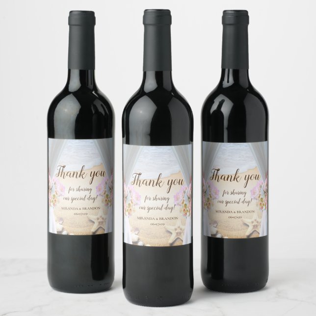 Tropical Beach Starfish Wedding Thank You Wine Label (Bottles)