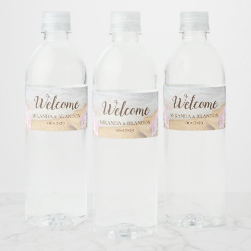 Tropical Beach Starfish Wedding Welcome Water Bottle Label