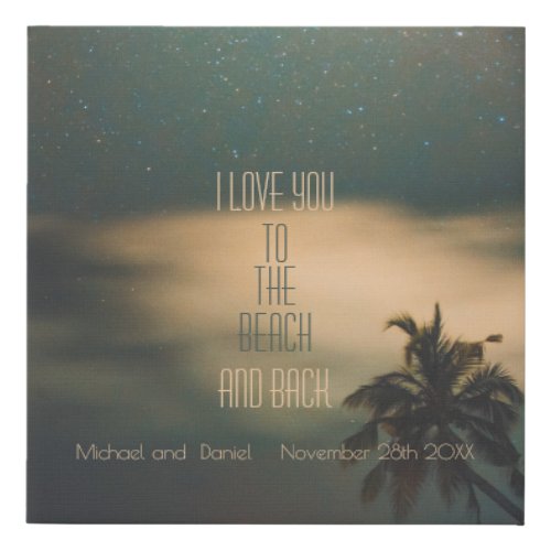 Tropical Beach Starry Night Love Quote  Names Faux Canvas Print
