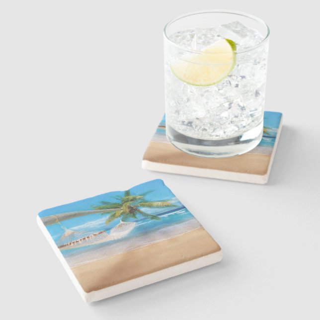Tropical Beach Stone Coaster (Side)