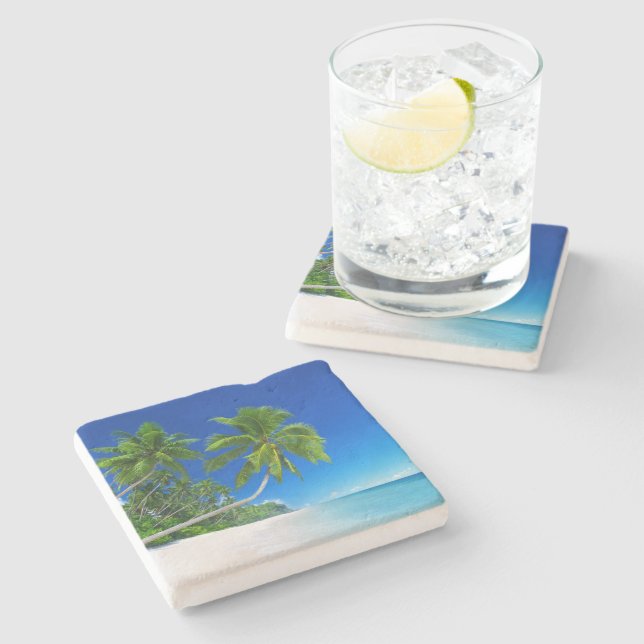 Tropical Beach Stone Coaster (Side)