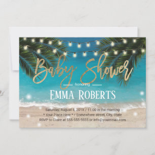 Tropical Beach String Lights Baby Shower Invitation