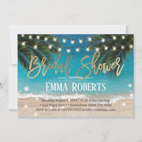 Tropical Beach String Lights Bridal Shower Invitation