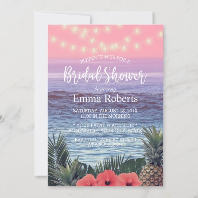 Tropical Beach String Lights Bridal Shower Invitation (Front)