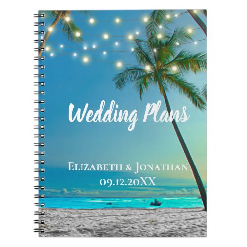 Tropical Beach String Lights Palms Wedding Plans Notebook
