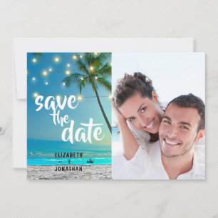Tropical Beach String Lights Save The Date Photo