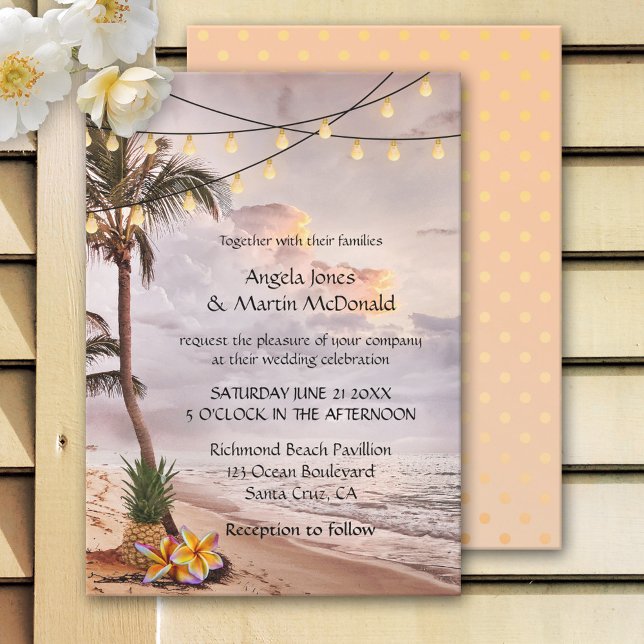 Tropical Beach String Lights Wedding Invitation (Creator Uploaded)