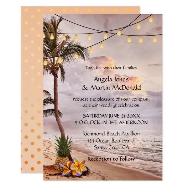 256974439904682962 Tropical Beach String Lights Wedding Invitation