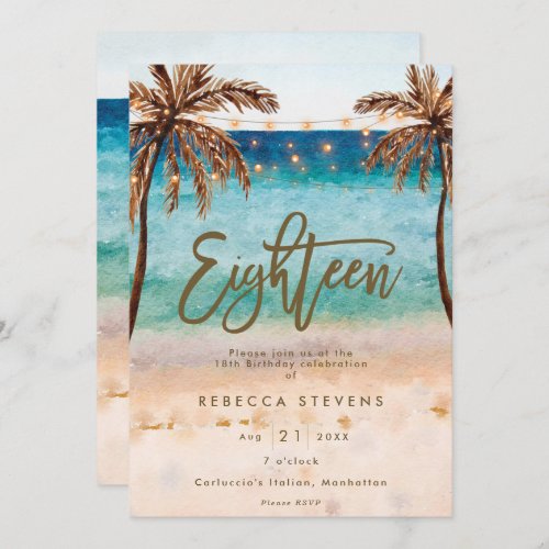 tropical beach summer 18th birthday party invitation