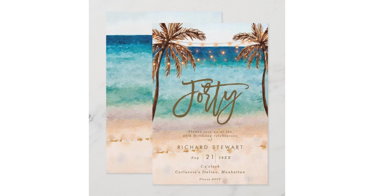 tropical beach summer 40th birthday party invitation | Zazzle