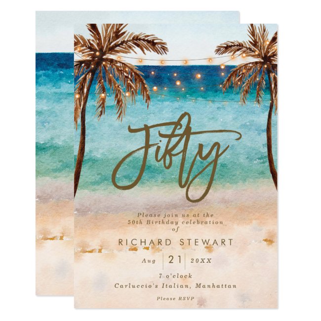tropical beach summer 50th birthday party invitation