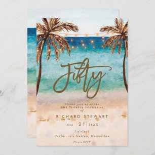 tropical beach summer 50th birthday party invitation