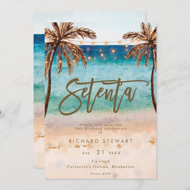 tropical beach summer 70th birthday party invitati invitation (Front/Back)