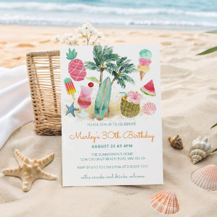 Tropical Beach Summer Fun Birthday Party Invitation