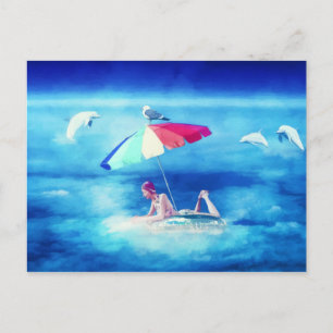Tropical Beach Summer Girl Vacation Watercolor Announcement Postcard