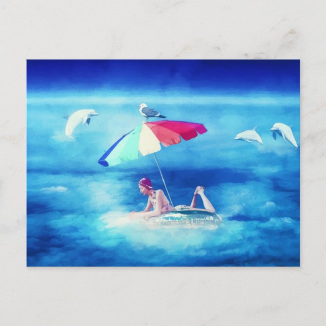 Tropical Beach Summer Girl Vacation Watercolor Announcement Postcard (Front)