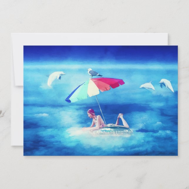Tropical Beach Summer Girl Vacation Watercolor Holiday Card (Front)