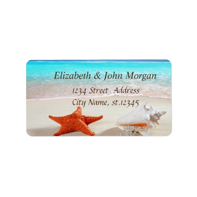 Tropical Beach,Summer, Sand,Sea,Seashells Label (Front)