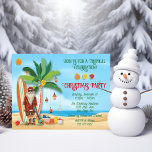 Tropical Beach Summer Santa Christmas Party Invitation<br><div class="desc">Hippie Santa on a Tropical Beach themed Holiday Christmas Party invitation with Retro ornaments,  palm tree and gifts,  surf board,  ukulele guitar and hybiscus flowers on a sandy beach. Great for a island,  beach or any warm weather climate around the holidays or Christmas in July!.</div>