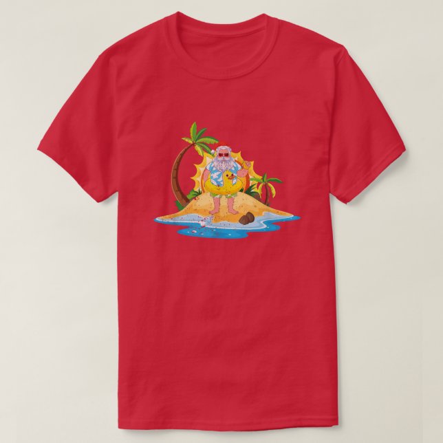 Tropical Beach Summer Sunset Funny Santa Christmas T-Shirt (Design Front)