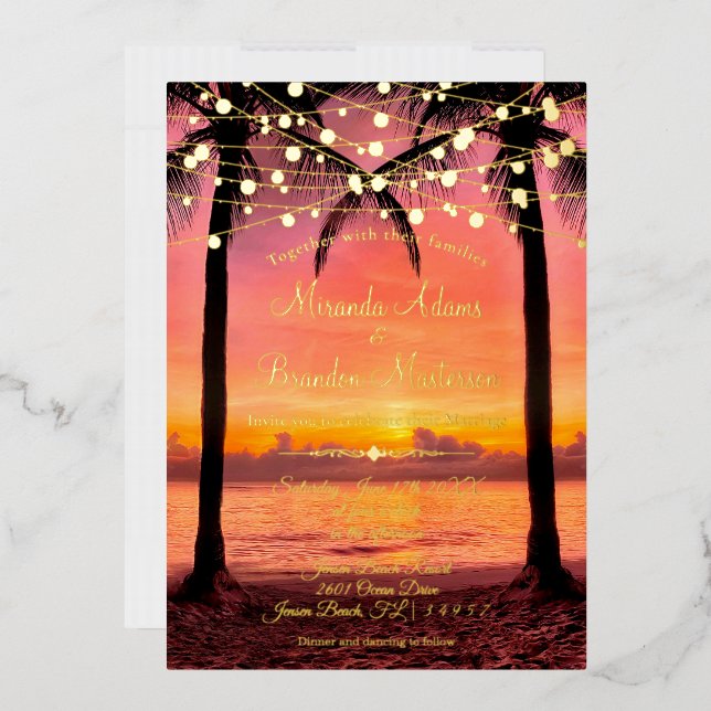 Tropical Beach Summer Sunset Wedding Invitation Foil Invitation (Envelope)