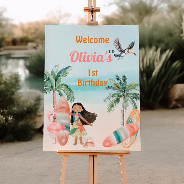 Tropical Beach Summer Surf Sea 1st Birthday Girl Foam Board (Creator Uploaded)