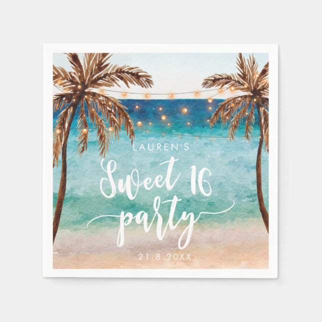 tropical beach summer sweet 16 party napkins (Front)