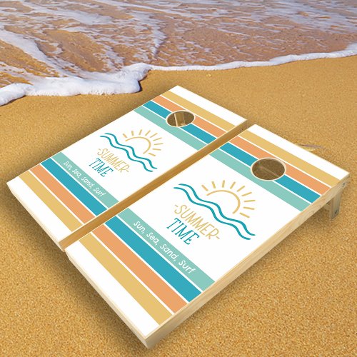 Tropical Beach Summer Time Bold Stripes Cornhole Set