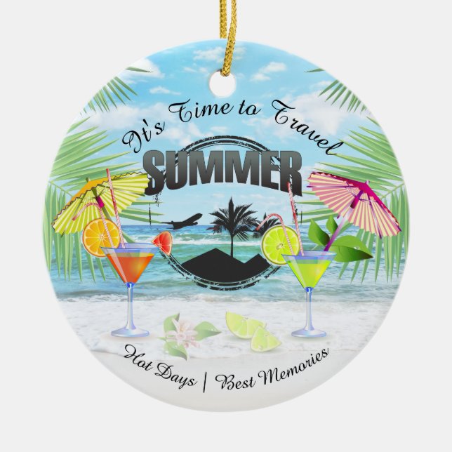 Tropical Beach, Summer Vacation | Personalized Ceramic Ornament (Front)
