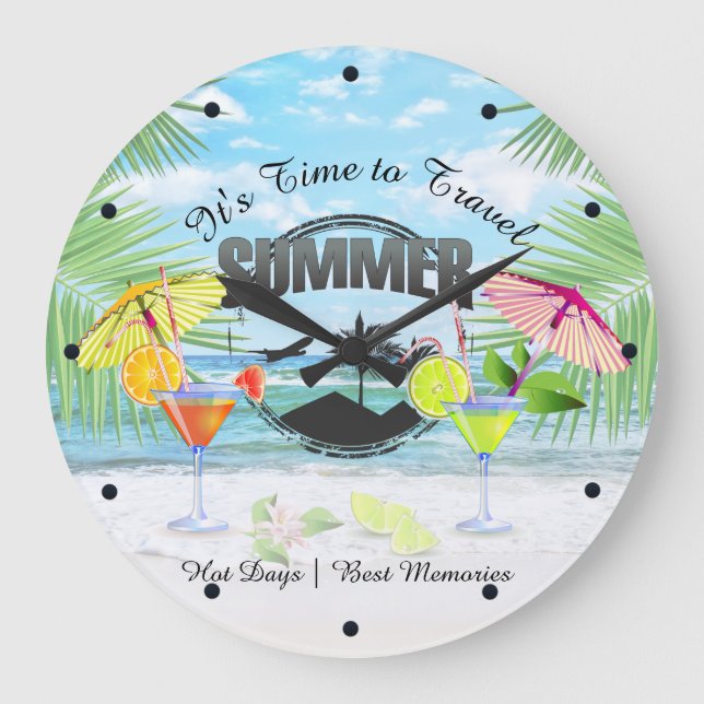 Tropical Beach, Summer Vacation | Personalized Large Clock (Front)