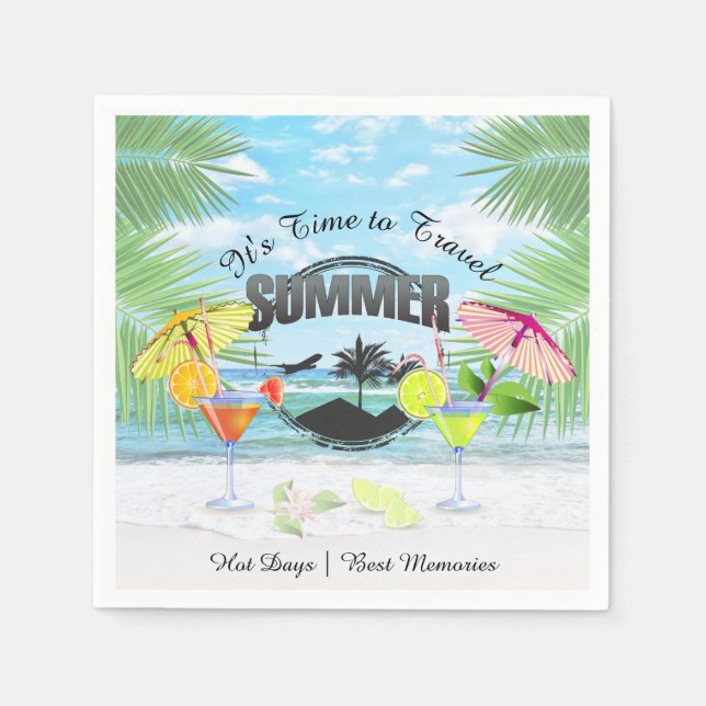 Tropical Beach, Summer Vacation | Personalized Paper Napkins (Front)
