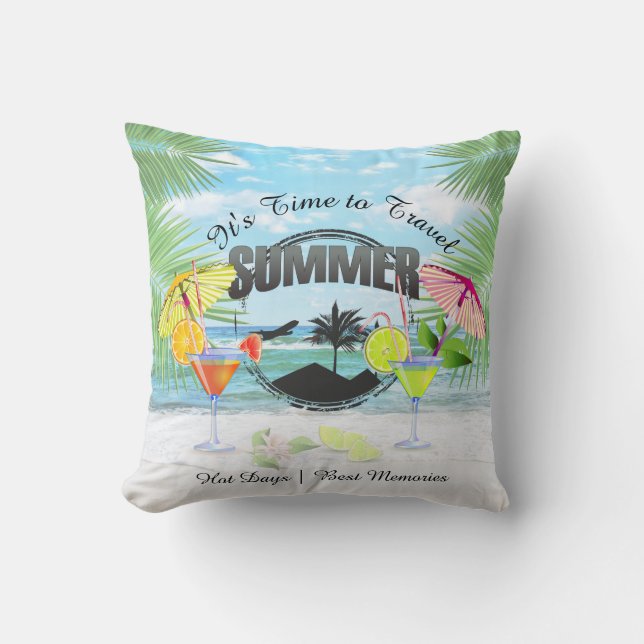 Tropical Beach, Summer Vacation | Personalized Throw Pillow (Front)