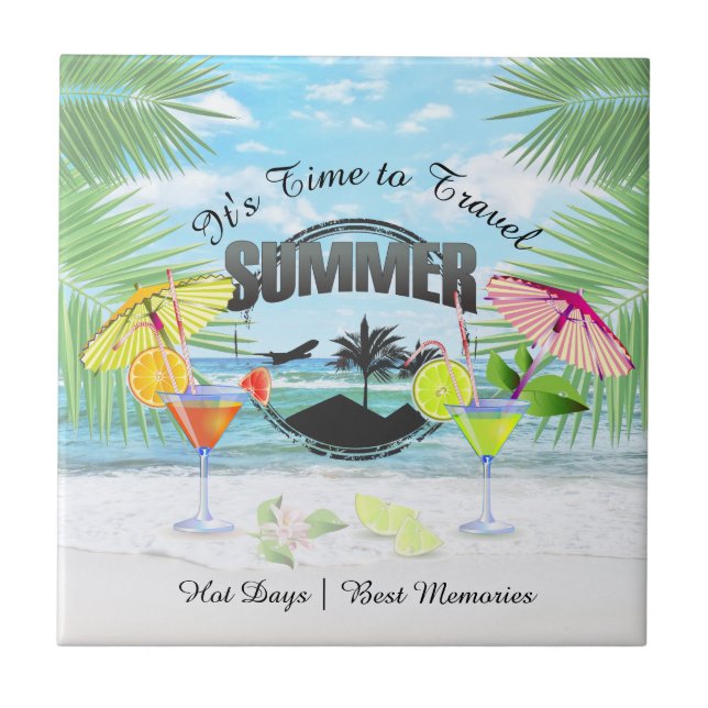Tropical Beach, Summer Vacation | Personalized Tile (Front)
