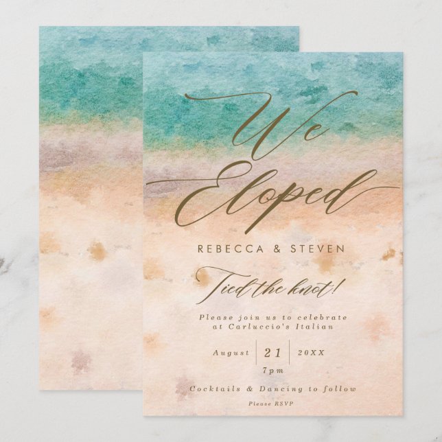 tropical beach summer we eloped invitation (Front/Back)