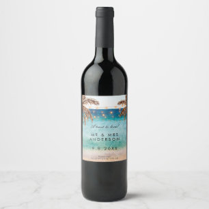 Tropical beach summer wedding party bottle wine label