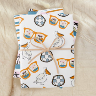 Tropical Beach Sunglasses Birthday Wrapping Paper Sheets