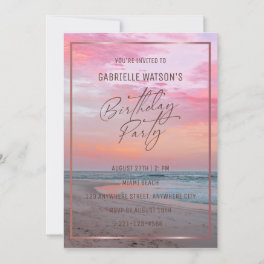 Tropical Beach Sunset Birthday Party Invitation