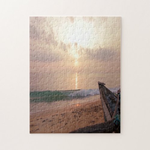 Tropical Beach Sunset Boat Jigsaw Puzzle