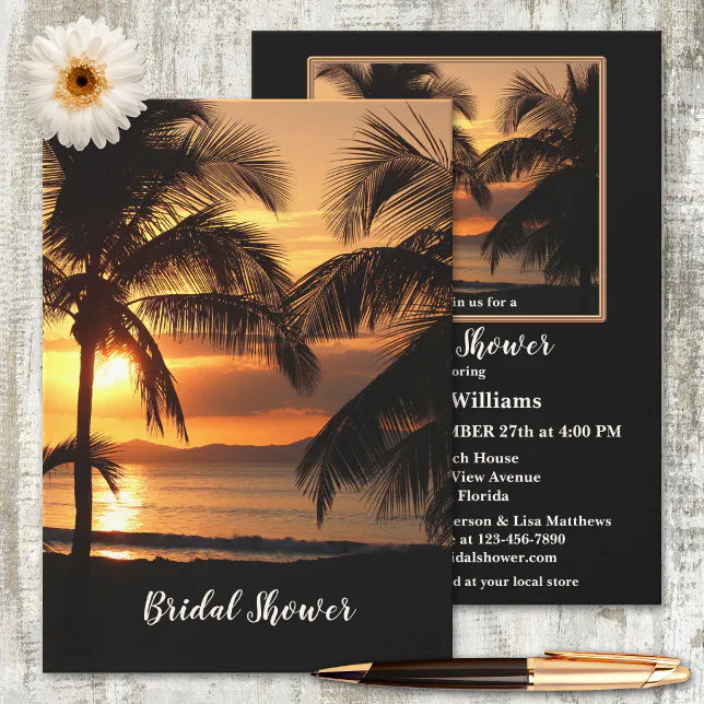 Tropical Beach Sunset Bridal Shower Invitation Zazzle