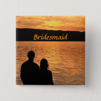 Tropical Beach Sunset Bridesmaid Pin by BebopsWeddings at Zazzle